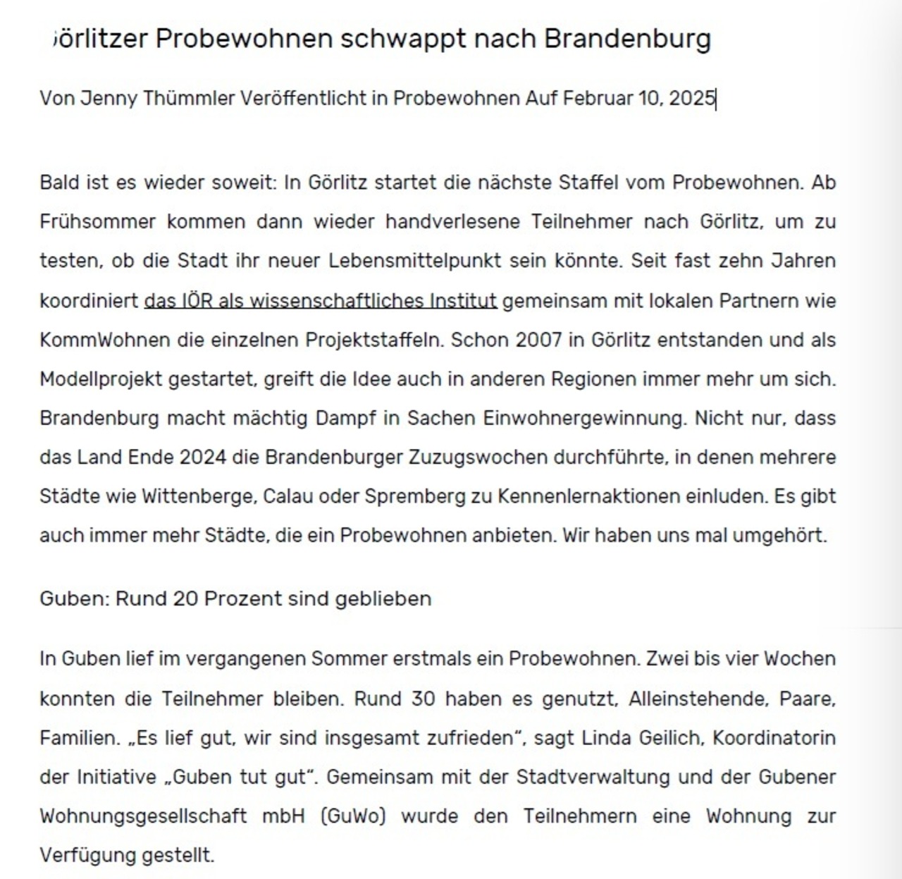 Artikel auf KommWohnen der Stadt Görlitz