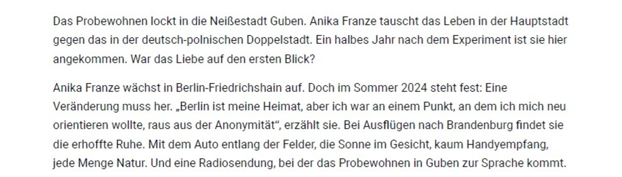 Artikel zum Probewohnen in Guben 2025 in der Lausitzer Rundschau