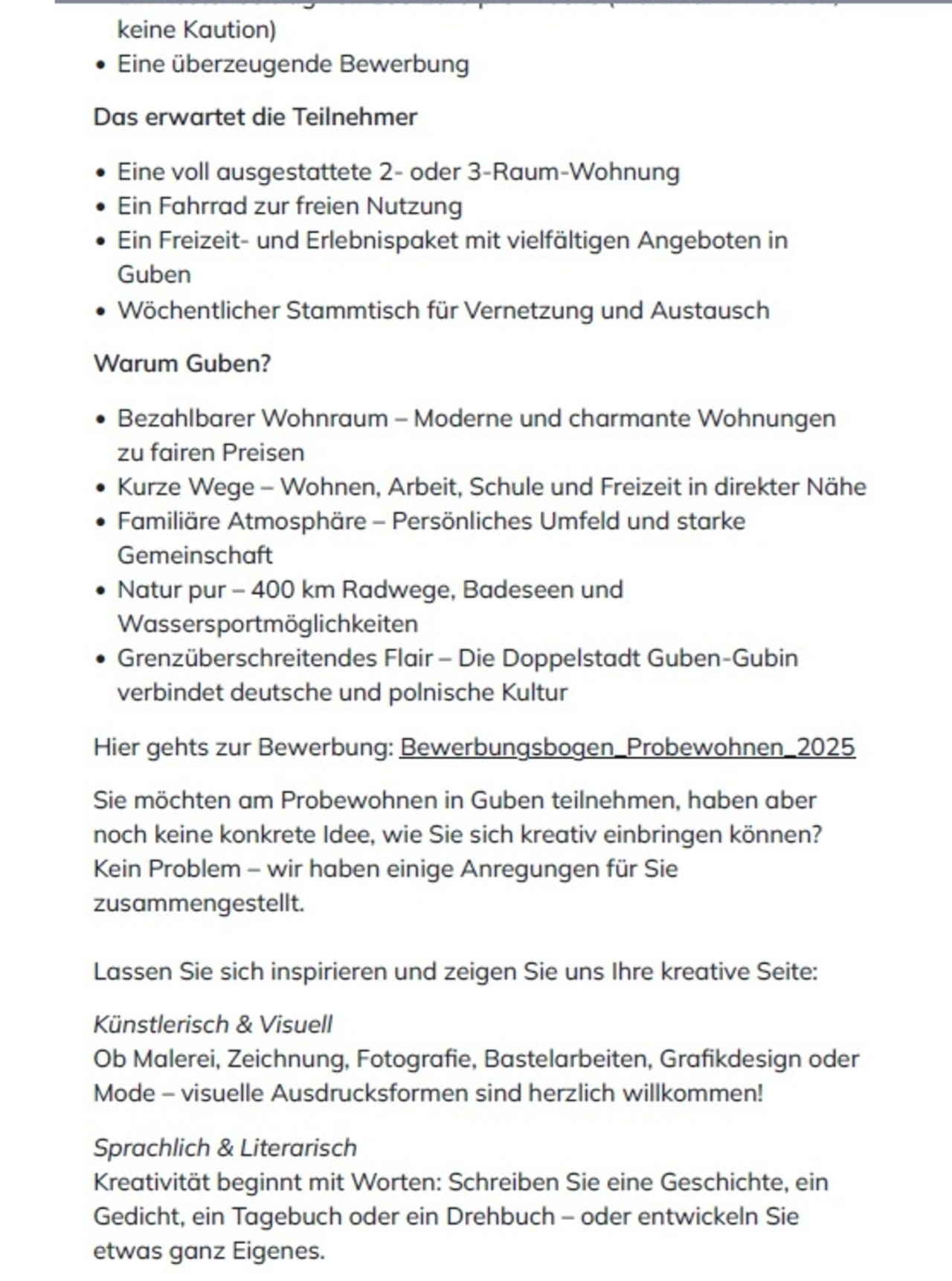 Artikel Probewohnen Guben 2025 auf ankommeninbrandenburg.de