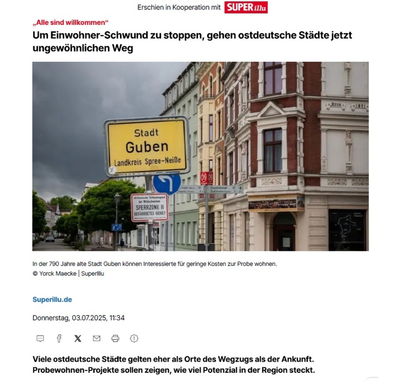 Arktikel Probewohnen Guben auf focusonline