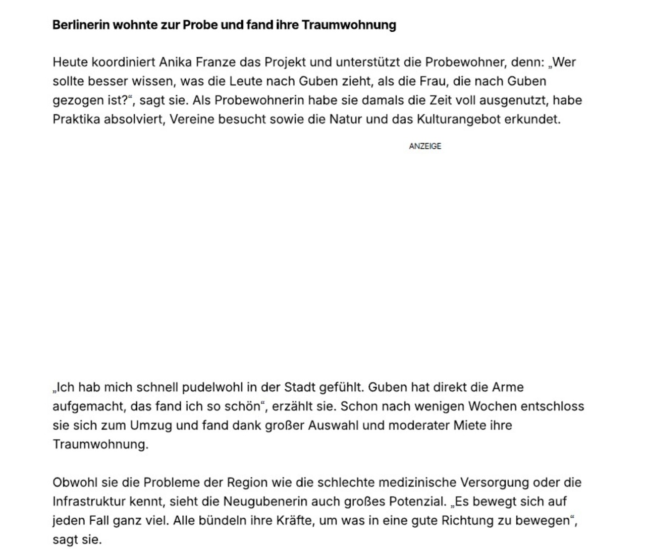 Arktikel Probewohnen Guben auf focusonline