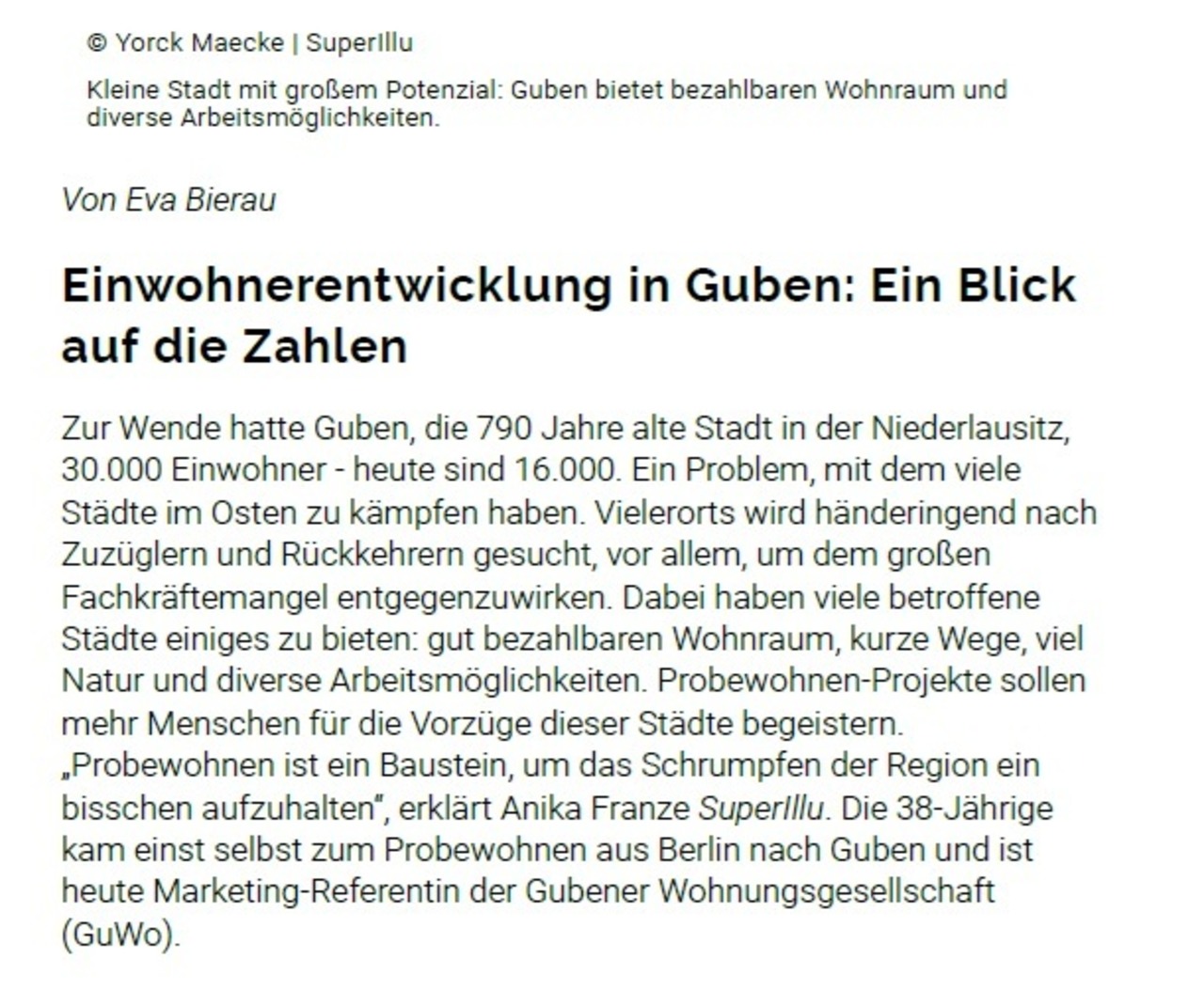 Arktikel Probewohnen Guben auf supperillu.de