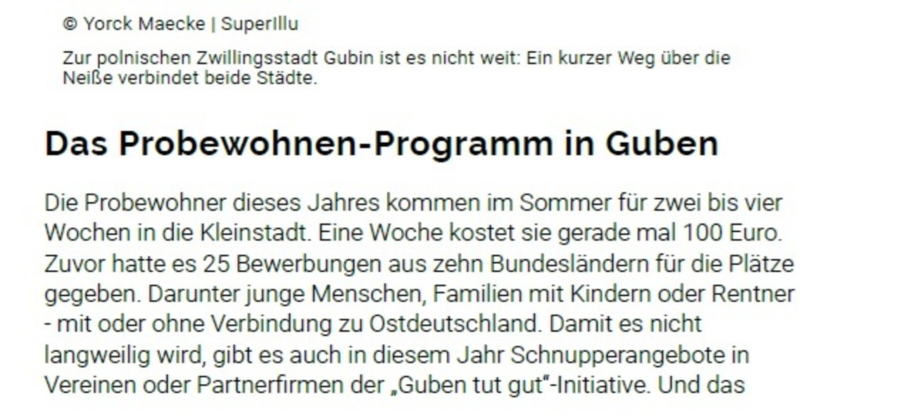 Arktikel Probewohnen Guben auf supperillu.de