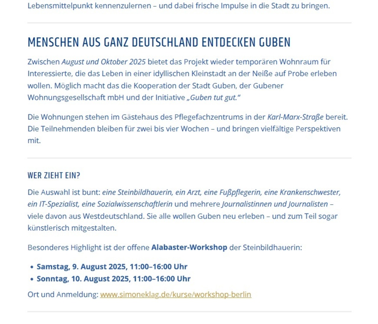 Artikel zum Probewohnen 2025 in Guben Radio Cottbus