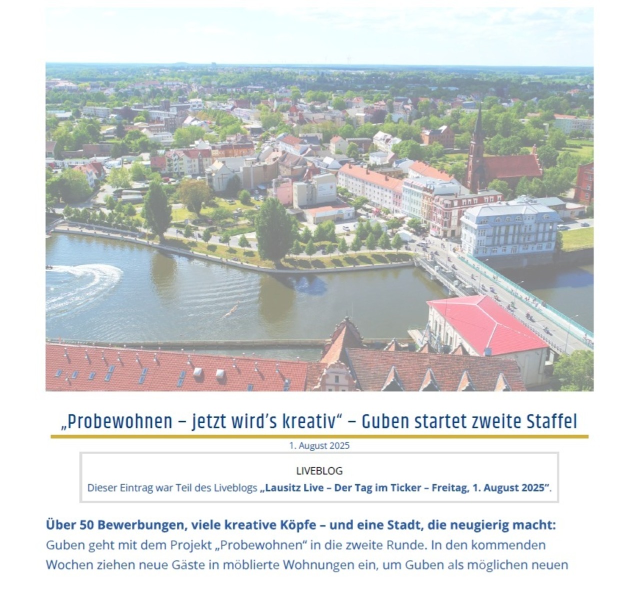 Artikel zum Probewohnen 2025 in Guben Radio Cottbus