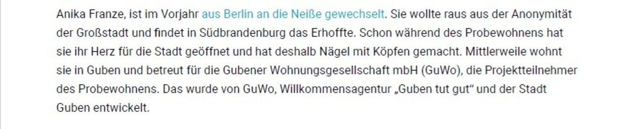 Artikel zum Probewohnen 2025 in Guben Lausitzer Rundschau