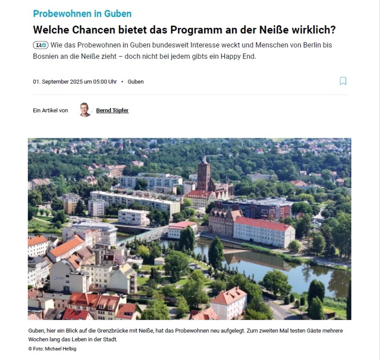 Artikel zum Probewohnen 2025 in Guben Lausitzer Rundschau