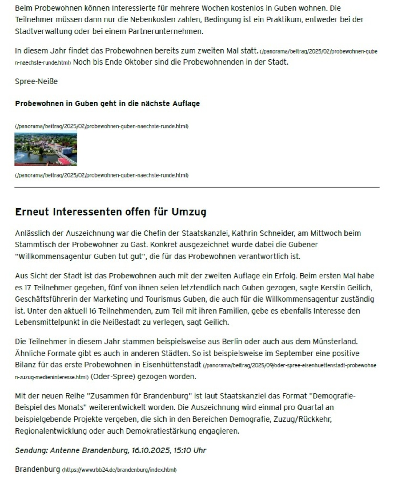 Artikel rbb24 Auszeichnung der Staatskanzlei Brandenburg durch dieChefin der Staatskanzlei Frau Schneider für 